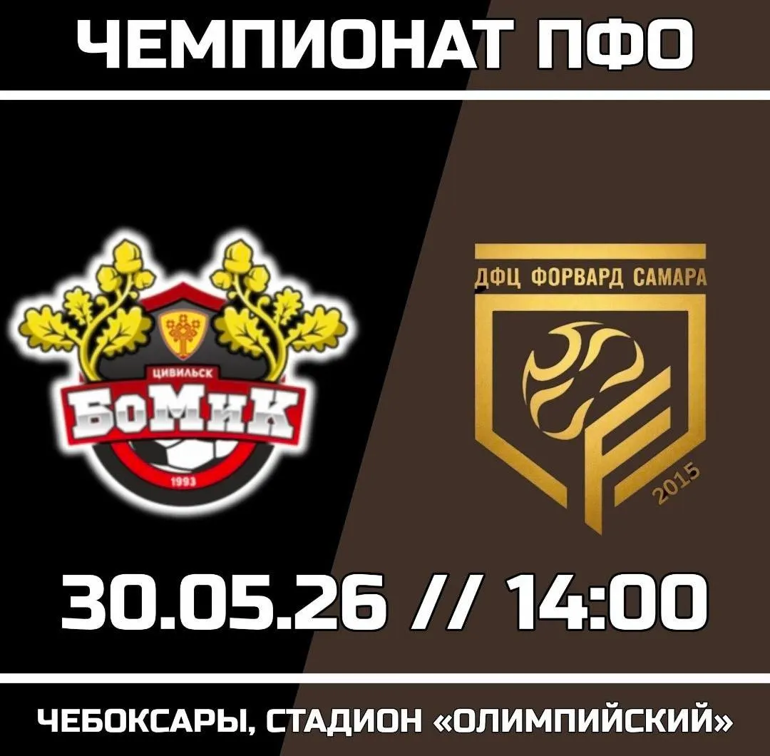 Чебоксарский «БоМиК» примет самарский «Форвард» на стадионе «Олимпийский» 30 мая в 14:00. Вход свободный — команда идет без поражений (4 победы, 0 пропущенных).