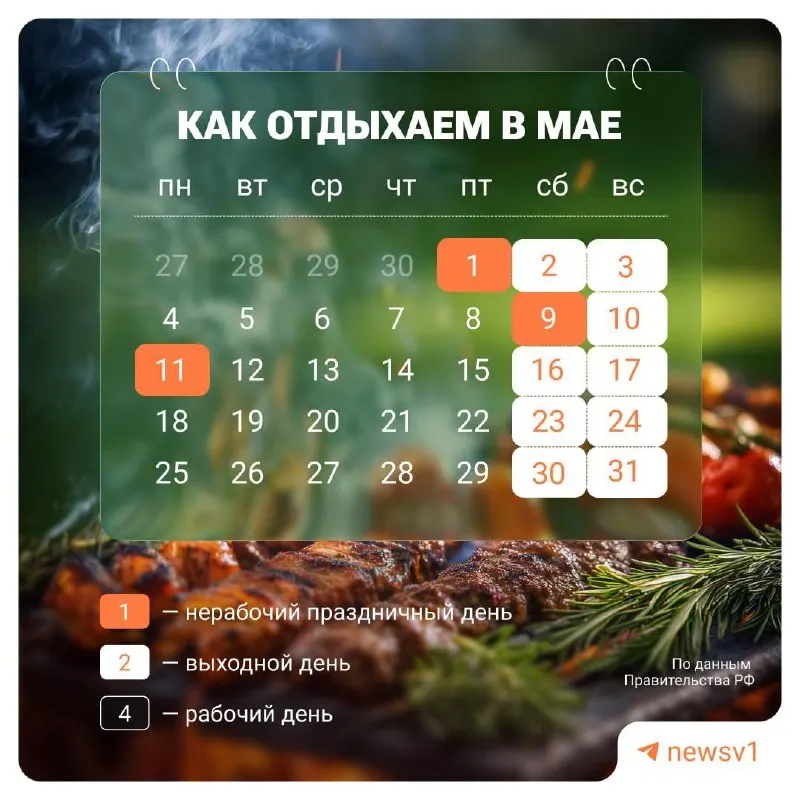 С 9 по 11 мая включительно объявлены нерабочие дни в связи с празднованием Дня Победы.
